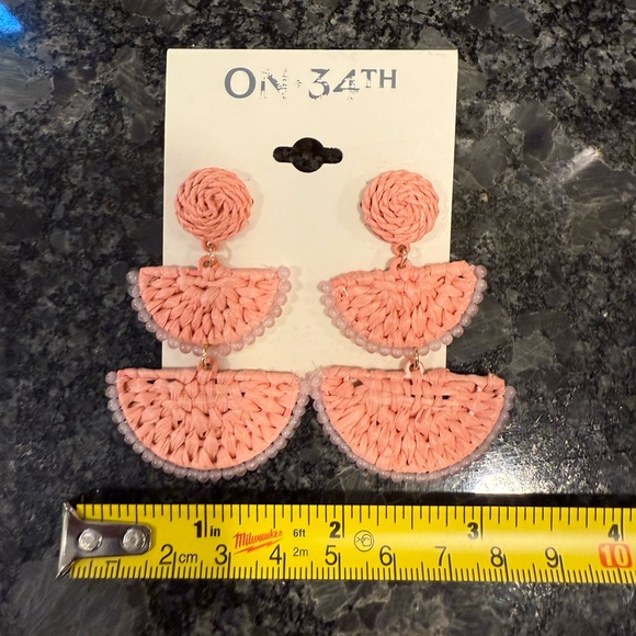 On 34th Chic Light Pink Woven and Beaded Dangle Earrings - Picture 5 of 5